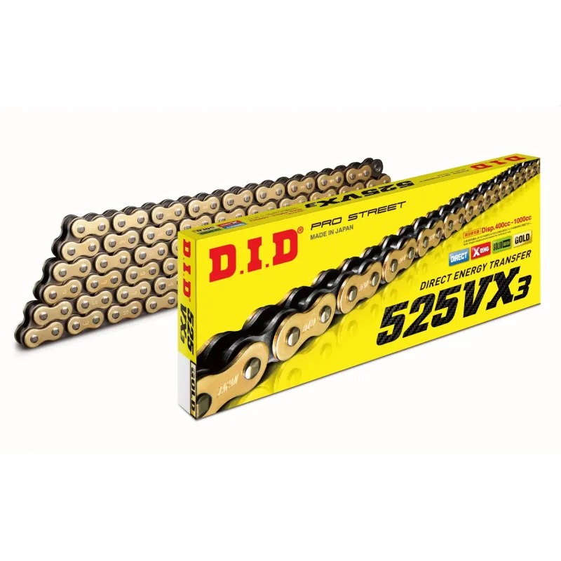 Drive chain DID pitch 525 street heavy-duty with X-RING 118 links -gold 525VX3.118