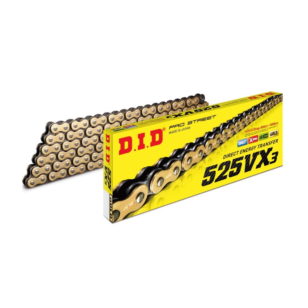 Drive chain DID pitch 525 street heavy-duty with X-RING 120 links -gold 525VX3.120