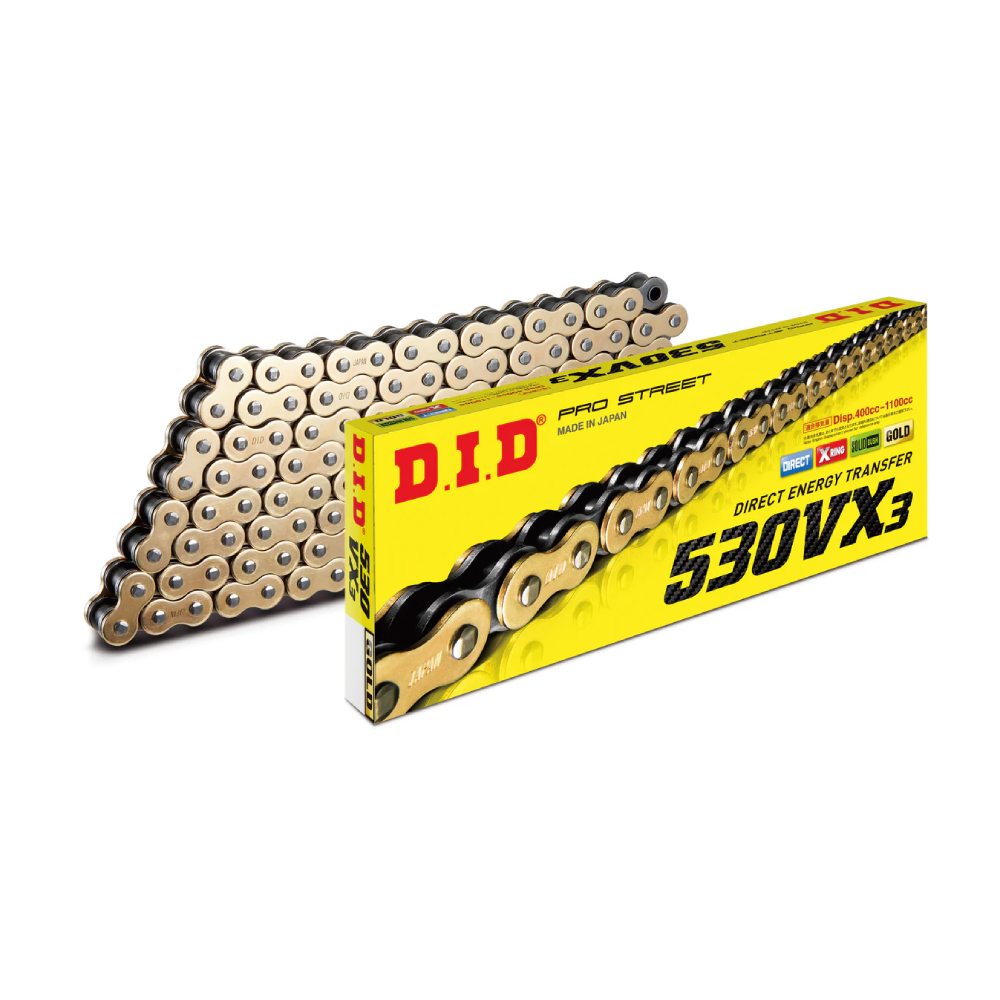 Drive chain DID pitch 530 street heavy-duty with X-RING 120 links -gold 530VX3.120