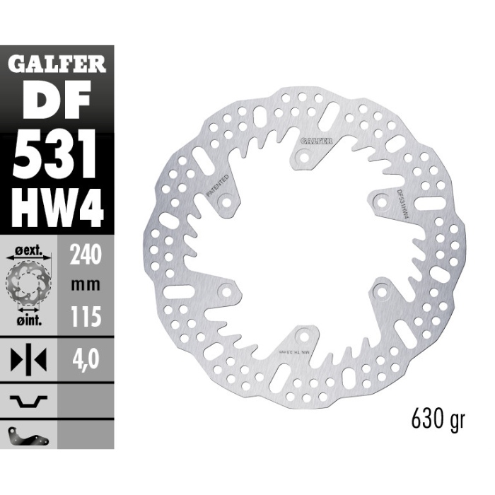 Brake disc Galfer Shark Yamaha YZ 125 (22-25) rear - 4 mm DF531HW4