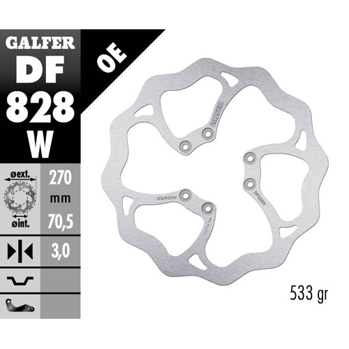 Brake disc Galfer Wave TM EN/MX 250 (04-25) front DF828W